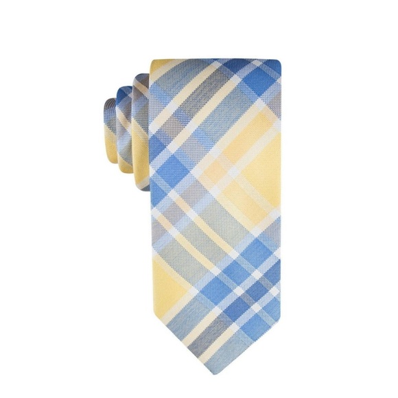 Tommy Hilfiger Festive Plaid Tie in Yellow & Blue, One Size, New w/Tag
